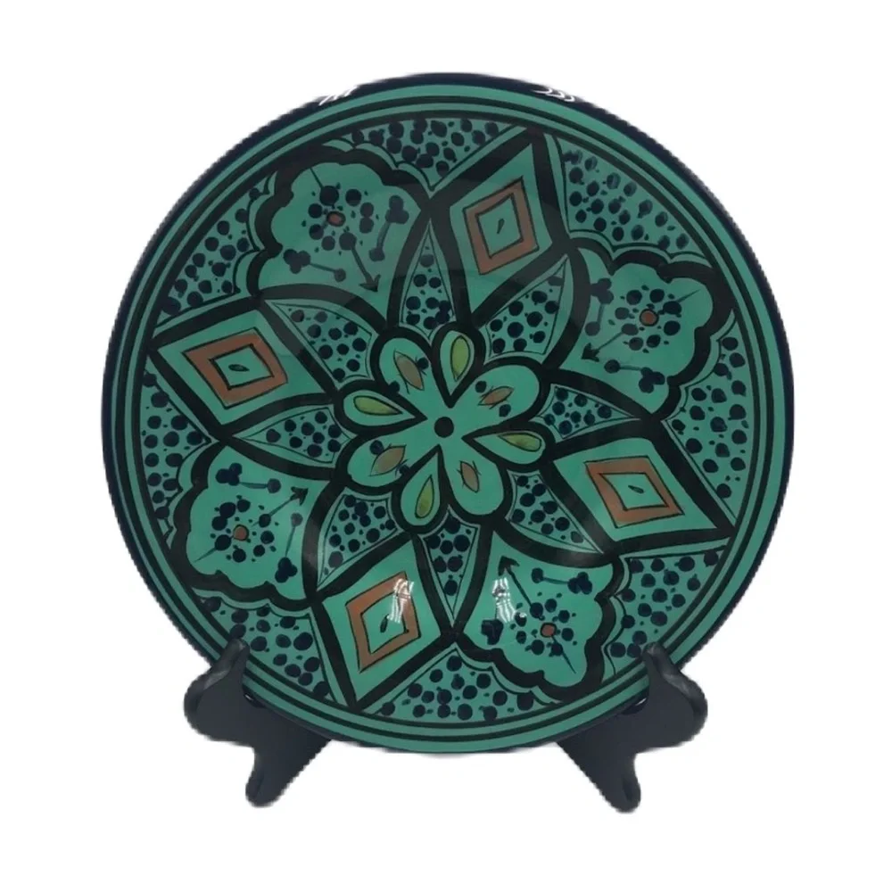 Pottery Barn Kasara Set of 4 Salad Plates Green Mosaic Porcelain Kaleidoscope